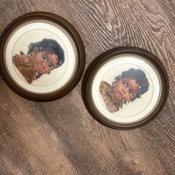 Vintage Needlepoint Portraits in Brown Frames - Picture 9 of 9